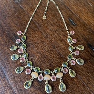 Talbots Teardrop Necklace Pink/Green Stones in Gold Tone